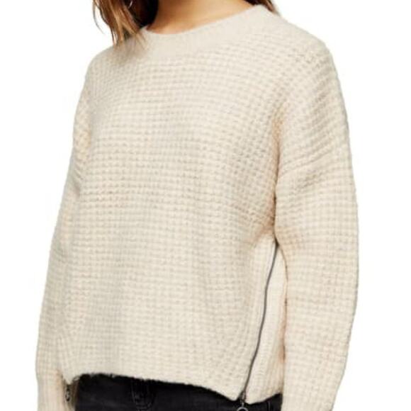 TOPSHOP small Waffle Knit Sweater Crew Neck Long Sleeve Oatmeal NEW long sleeve - Picture 1 of 9
